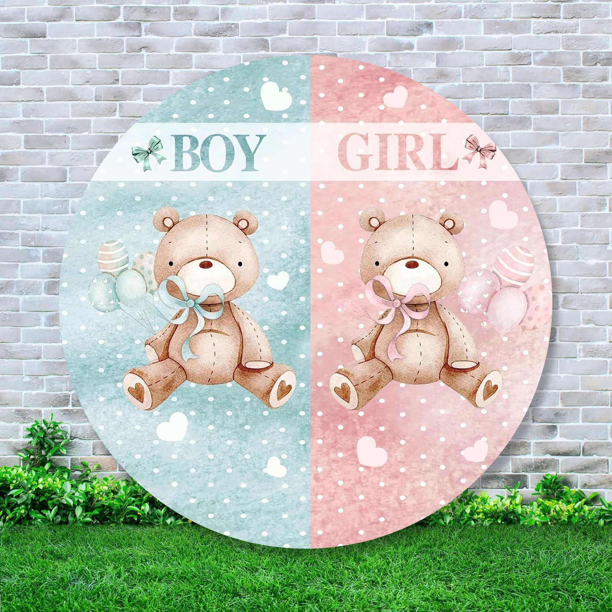 Little Bear Boy or Girl Gender Reveal Round Backdrop Cover