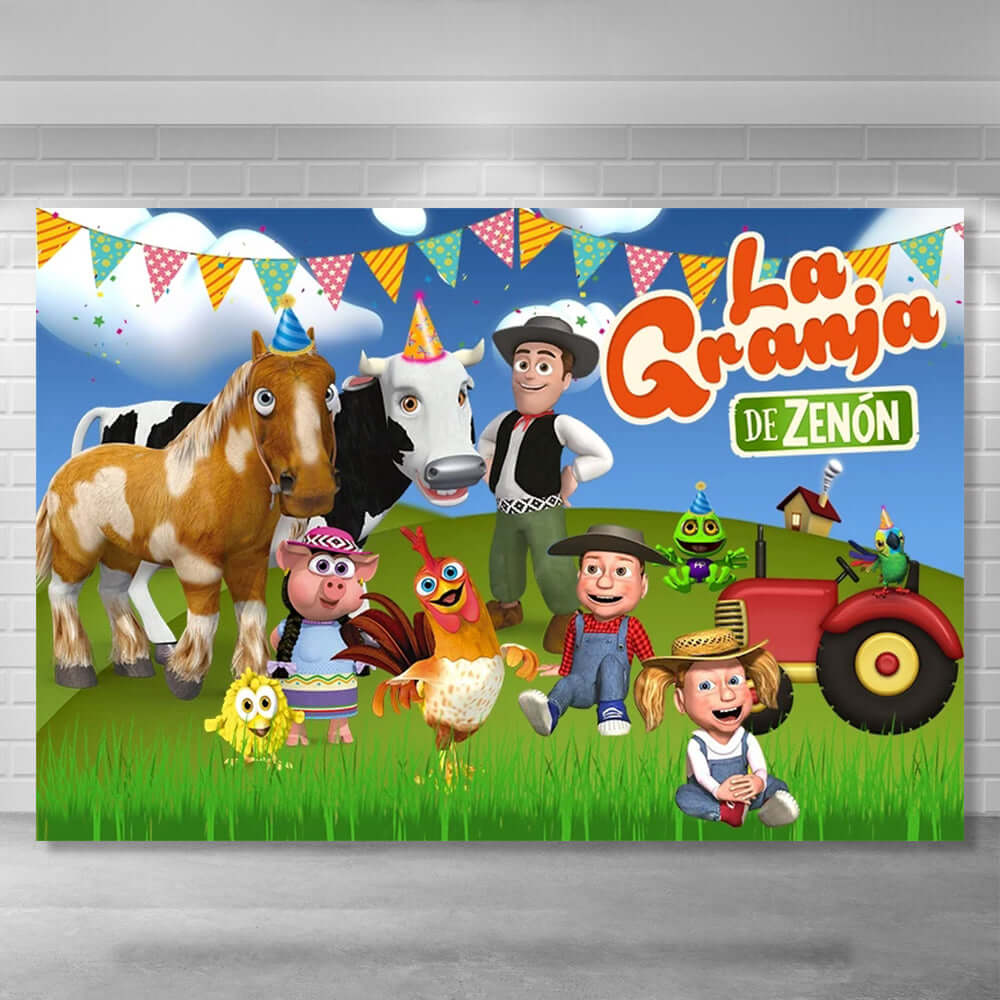 La Granja De Zenon Farm Round Backdrop for Kids Birthday Party Decor