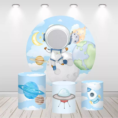 Astronaut Boy Baby Shower Birthday Round Circle Backdrop