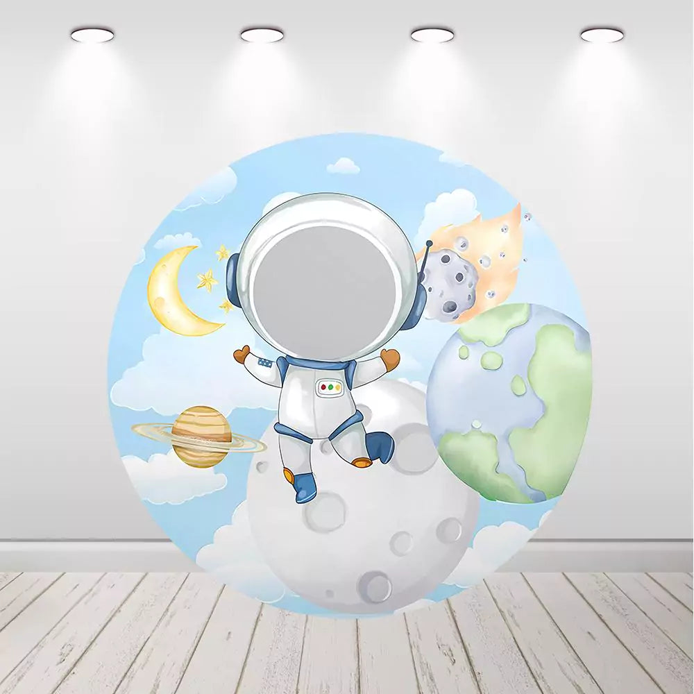 Astronaut Boy Baby Shower Birthday Round Circle Backdrop