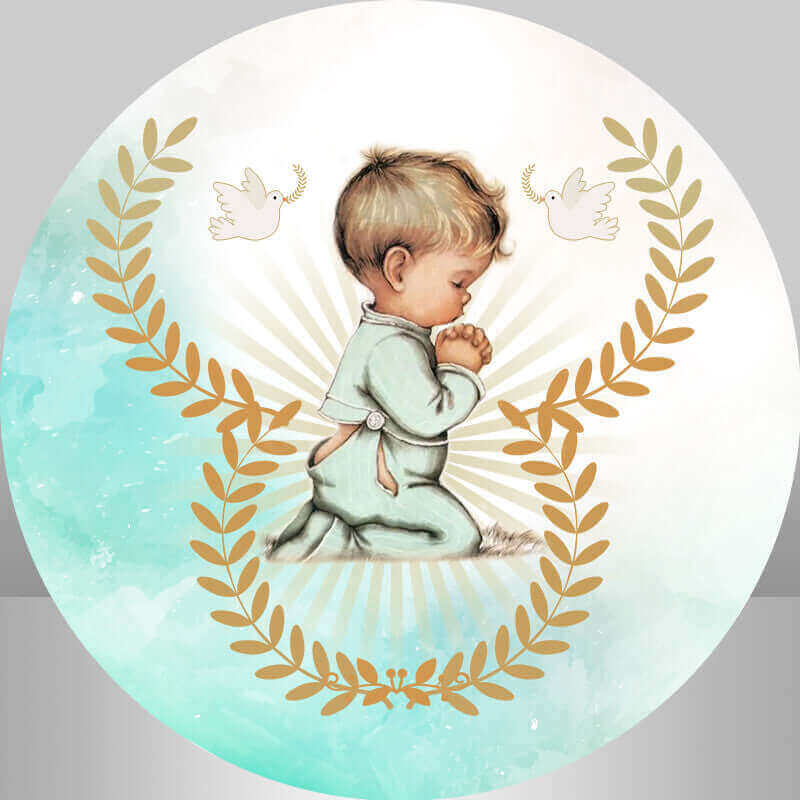 Baby Baptism Boys 1st Birthday Round Backdrop Cover