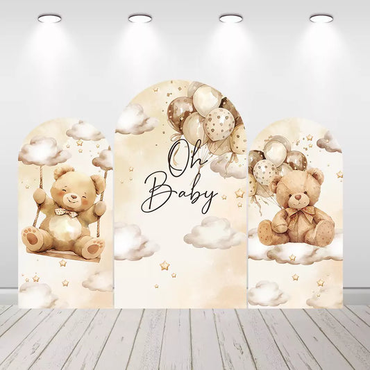 Bear Balloons Boy 1st Birthday Party Arch Backdrop Cover