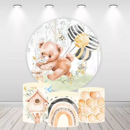 Bear Bee Kids Newborn 1st Birthday Party Round Backdrop