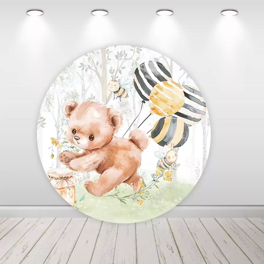 Bear Bee Kids Newborn 1st Birthday Party Round Backdrop