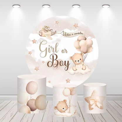 Bear Gender Reveal Boy or Girl Round Backdrop