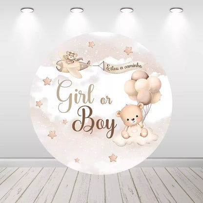 Bear Gender Reveal Boy or Girl Round Backdrop