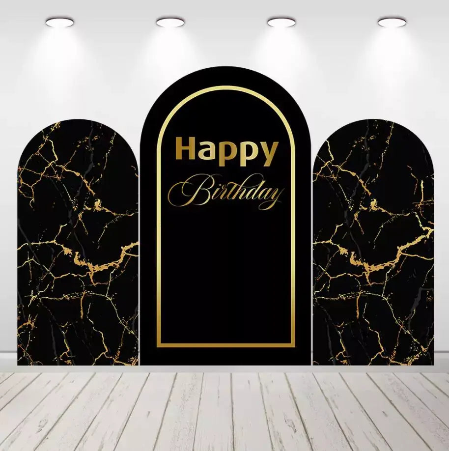 Black Gold Marble Happy Birthday Arch Backdrop Cover Chiara Background