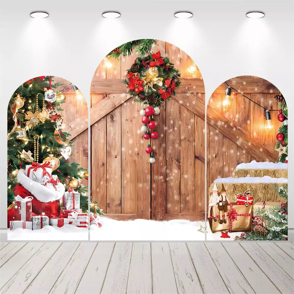 Rustic Christmas Barn Arch Backdrop Cozy Holiday Celebration Decor