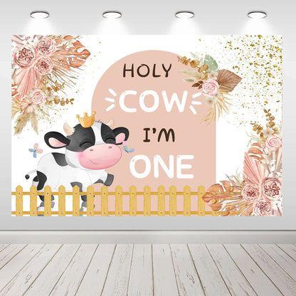 Cow Photo Background Kids 1St Birthday Baby Shower Banner Booth Prop Party Backdrop