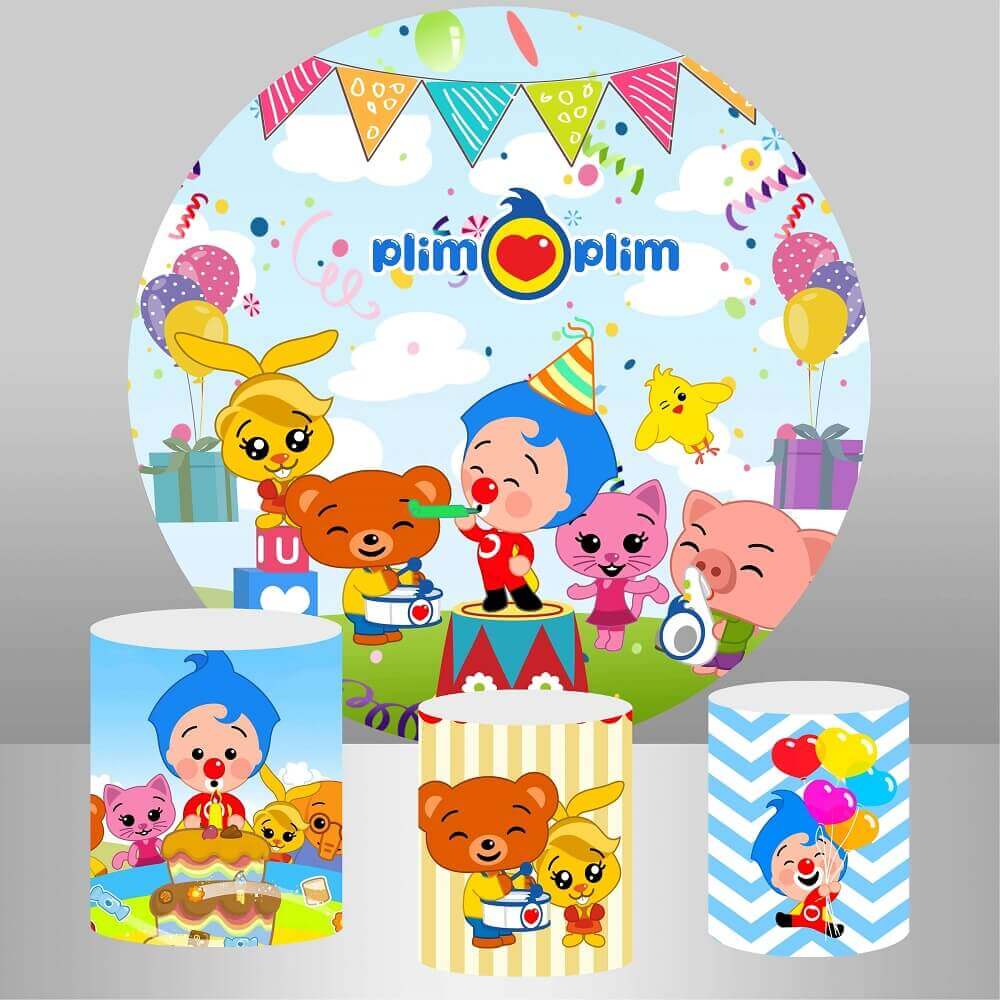 Cute Cartoon Plim Plim Round Backdrop For Kids 1st Birthday – webackdrops