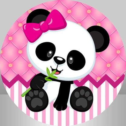 Cute Panda Theme Pink Girl Baby Shower And Birthday Round Backdrop Party Backdrop