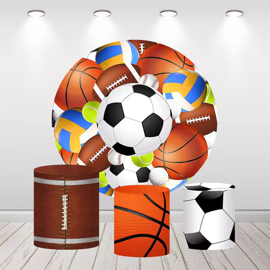 Football Basketball Round Backdrop Boy Birthday Party Photography Background