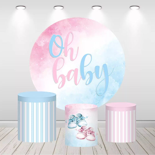 Gender Reveal Round Circle Backdrop Cylinder Cover