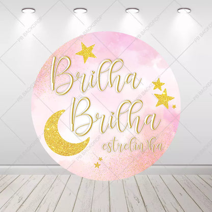 Gold Twinkle Little Stars Girl Birthday Round Backdrop