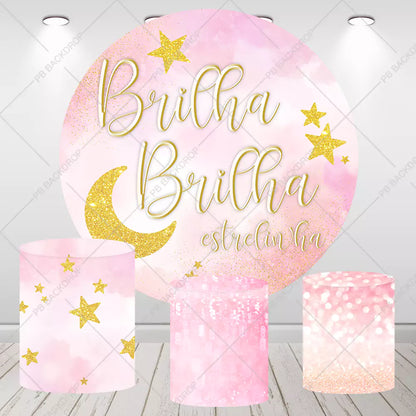 Gold Twinkle Little Stars Girl Birthday Round Backdrop