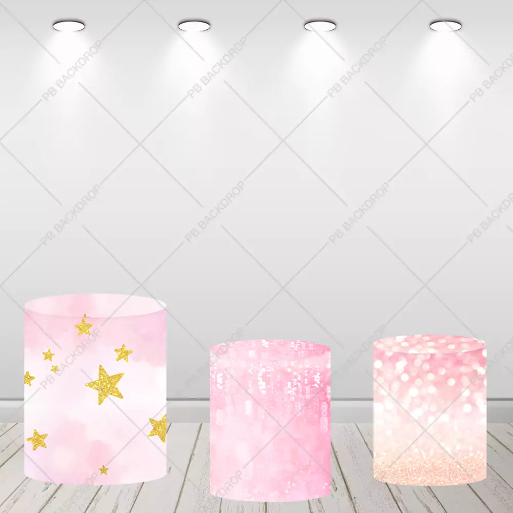 Gold Twinkle Little Stars Girl Birthday Round Backdrop