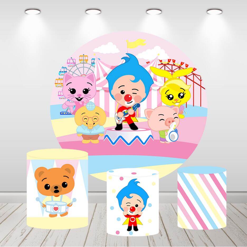 Plim Plim Pink Circus Kids Birthday Party Round Circle Backdrop