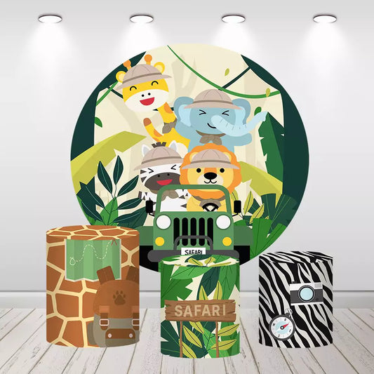 Jungle Animals Kids Birthday Round Backdrop Party Decoration