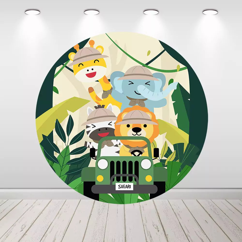 Jungle Animals Kids Birthday Round Backdrop Party Decoration