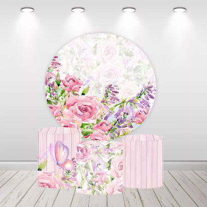 Pink Rose and Butterfly Event Round Backdrop for Celebrations