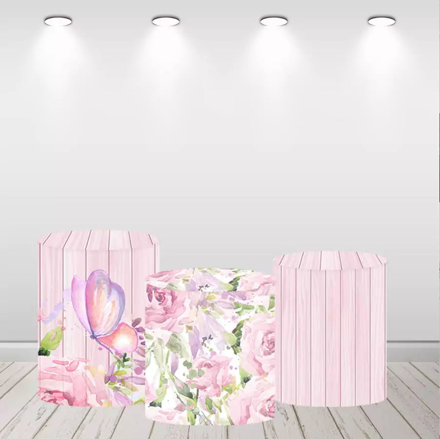 Pink Rose and Butterfly Event Round Backdrop for Celebrations