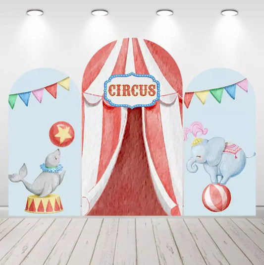 Red Circus Animals Party Decoration Arched Backdrop Cover