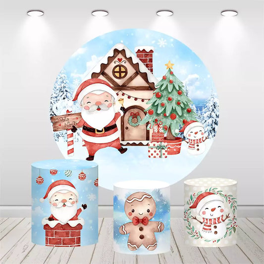 Santa Claus Round Backdrop for Christmas Decoration Xmas Circle Cover