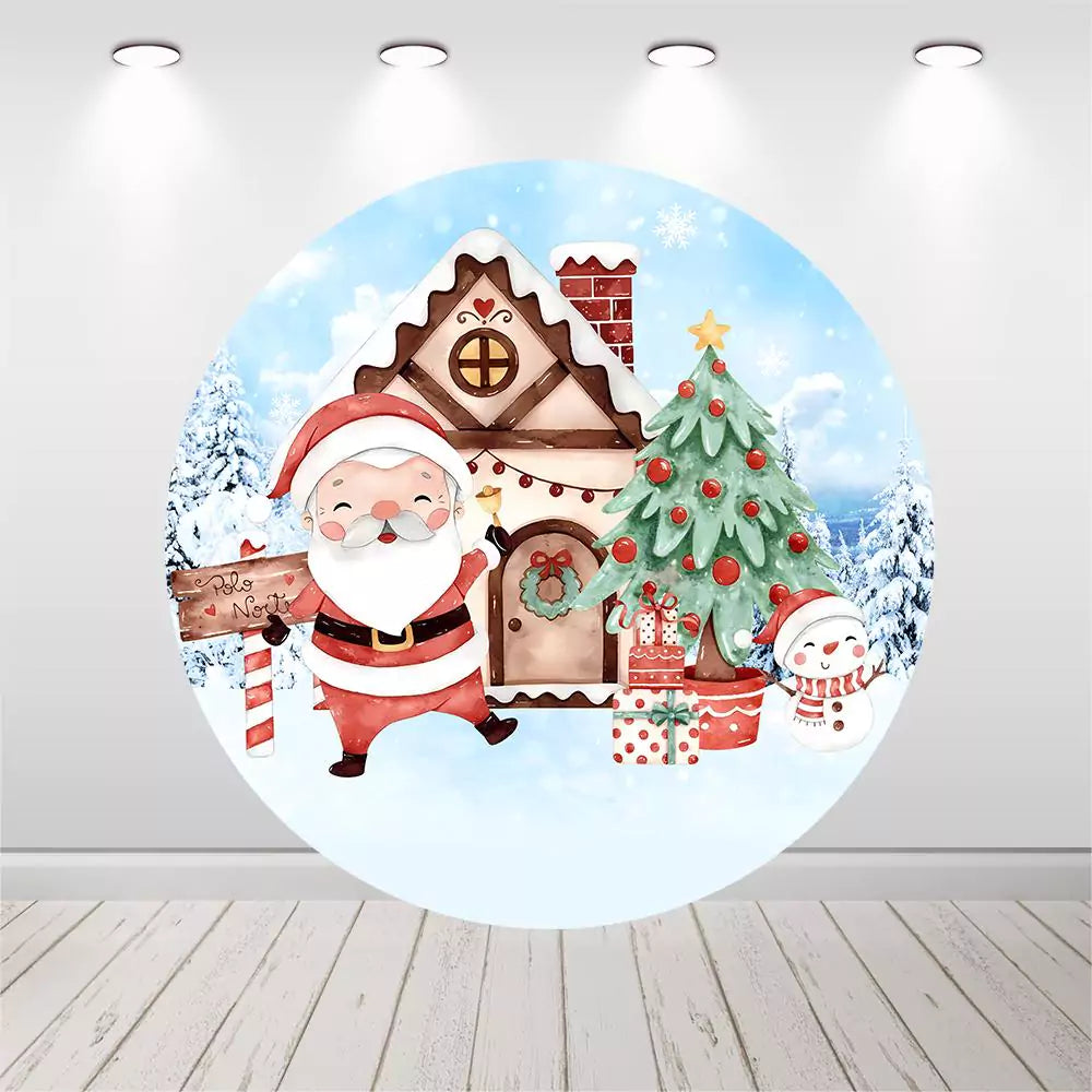 Santa Claus Round Backdrop for Christmas Decoration Xmas Circle Cover