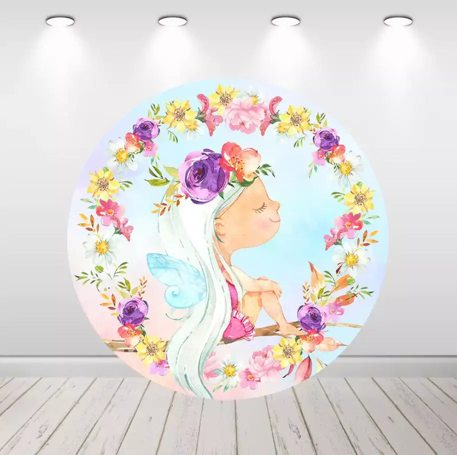 Spring Flowers Round Circle Backdrop for Girls Birthday Decoration