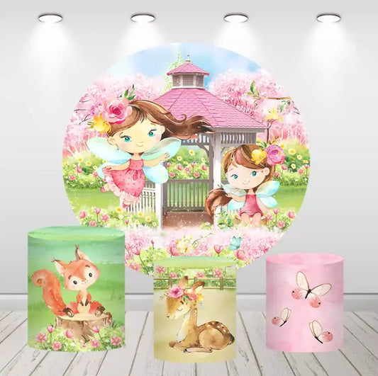 Spring Garden Animals Round Circle Backdrop for Kids Birthday Party Decoration