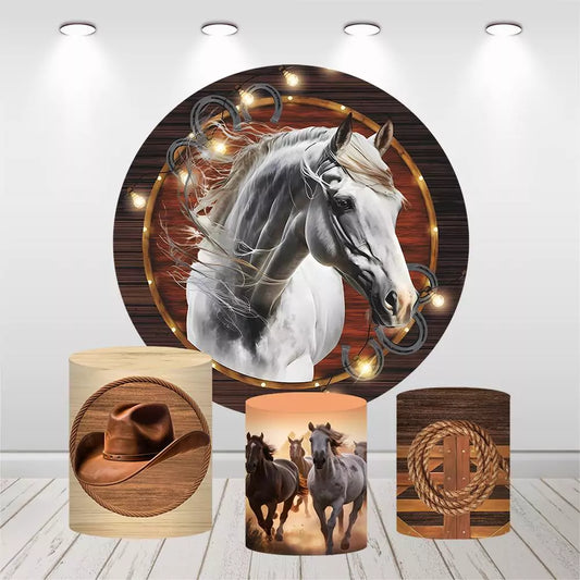 Western Cowboy Horse Country Round Circle Backdrop