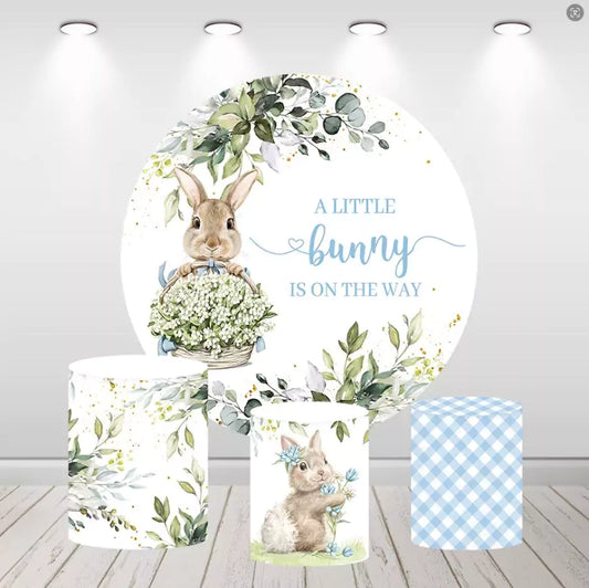 Woodland Bunny Round Backdrop for Baby Showers and Kids Parties