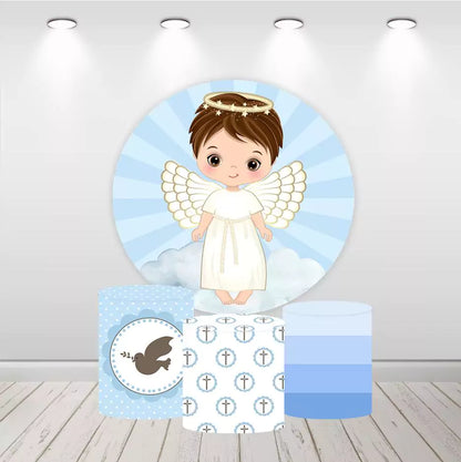 Baptism Angel Boy Round Backdrop Cylinder Cover Decor