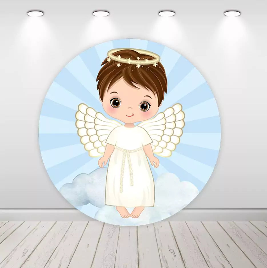 Baptism Angel Boy Round Backdrop Cylinder Cover Decor