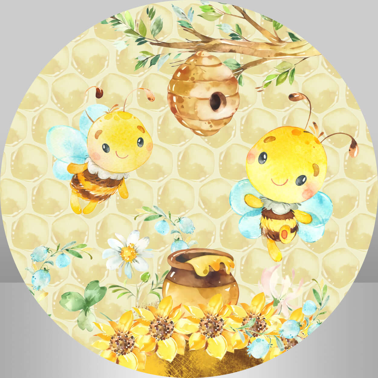 Honey Bee Theme Baby Shower Kids 1St Birthday Round Backdrop Cover Party
