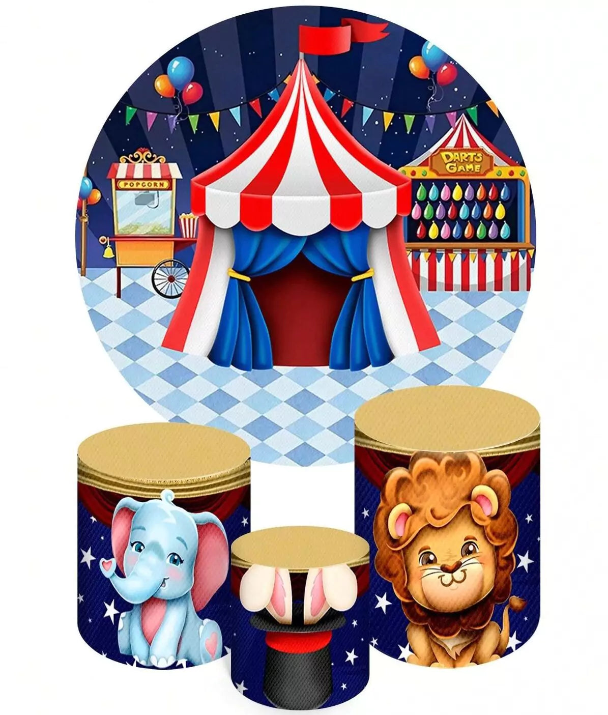 Circus Tent Animals Birthday Party Round Circle Backdrop