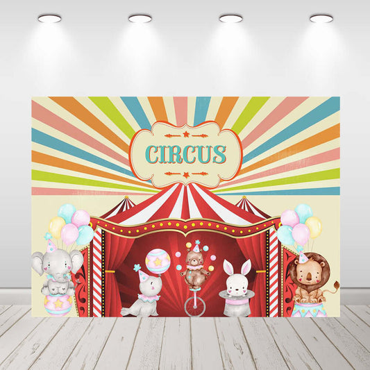 Tema de la carpa del circo Decoración de la cubierta del telón de fondo  redondo de la fiesta del primer cumpleaños – webackdrops