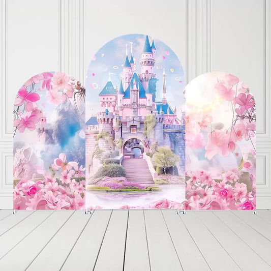 Fairytale Castle Flowers Girls Birthday Arch Backdrop