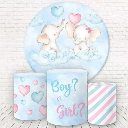 Cute Elephant Gender Reveal Round Circle Backdrop Cylinder Cover