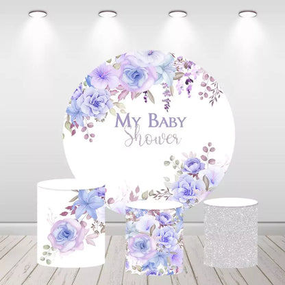 Purple Floral Baby Shower Round Backdrop Cylinder Covers