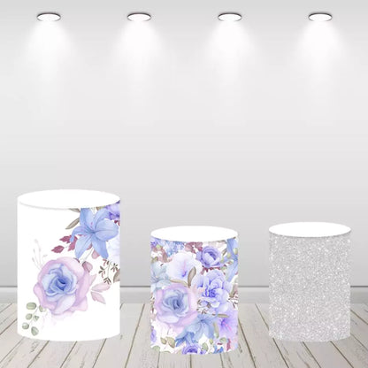 Purple Floral Baby Shower Round Backdrop Cylinder Covers