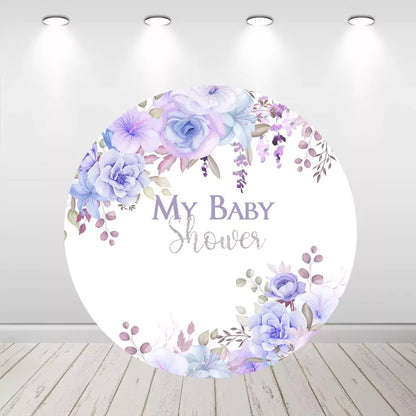 Purple Floral Baby Shower Round Backdrop Cylinder Covers