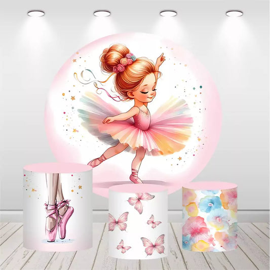 Ballet Girl Circle Backdrop Butterfly Girls Birthday Round Background