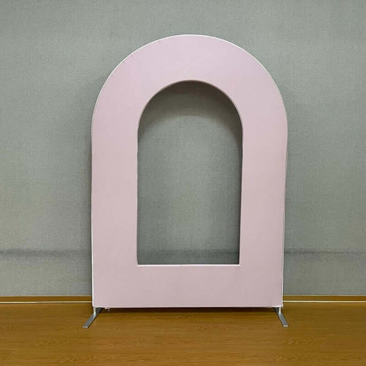 Light pink open arch backdrop stand with a minimalist arched design, set against a neutral background, perfect for modern event styling and party decorations.