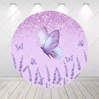 Purple Butterfly Lavender Round Backdrop