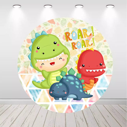 Roaring Dinosaur Party Round Backdrop Cylinder Covers